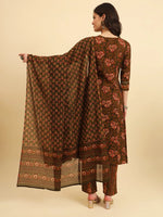 Thumbnail for Yufta Green Pure Cotton Floral Sequins Work Kurta Set With Dupatta