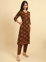 Thumbnail for Yufta Green Pure Cotton Floral Sequins Work Kurta Set With Dupatta