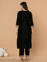 Thumbnail for Yufta Black Velvet Embroidered A Have Cotton Lining Kurta Dupatta Set
