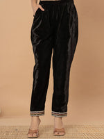Thumbnail for Yufta Black Velvet Embroidered A Have Cotton Lining Kurta Dupatta Set