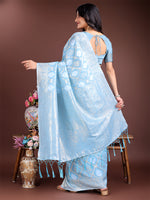 Thumbnail for Monjolika Fashion Light Blue Cotton Silk Blend Woven Saree with Zari Work - Dista