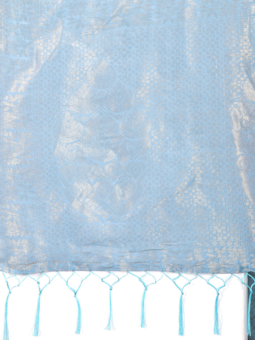 Monjolika Fashion Light Blue Cotton Silk Blend Woven Saree with Zari Work - Dista