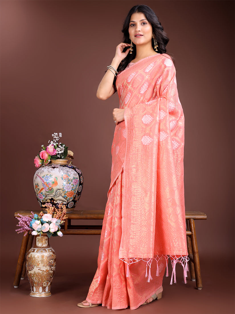 Monjolika Fashion Gajri Cotton Silk Blend Woven Saree with Zari Work - Dista