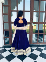 Thumbnail for Yash Enterprise Blue Viscose Velvet Party Wear Embroidery Suit Set - Distacart