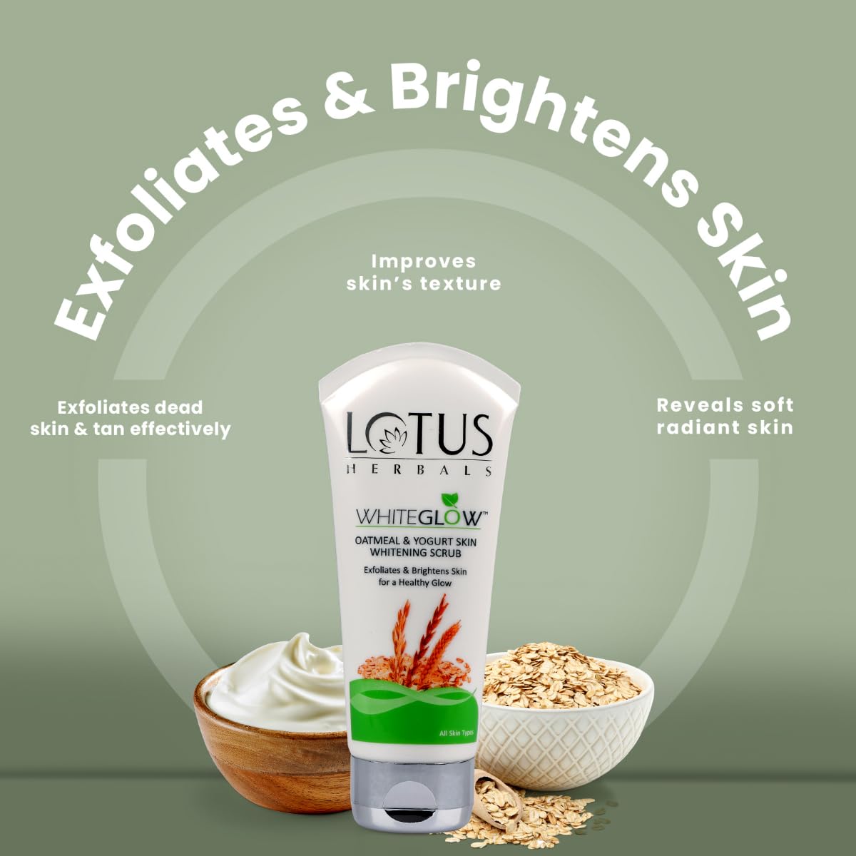 Lotus Herbals WhiteGlow Skin Brightening Oatmeal & Yogurt Gentle Exfoliator Scrub - Distacart