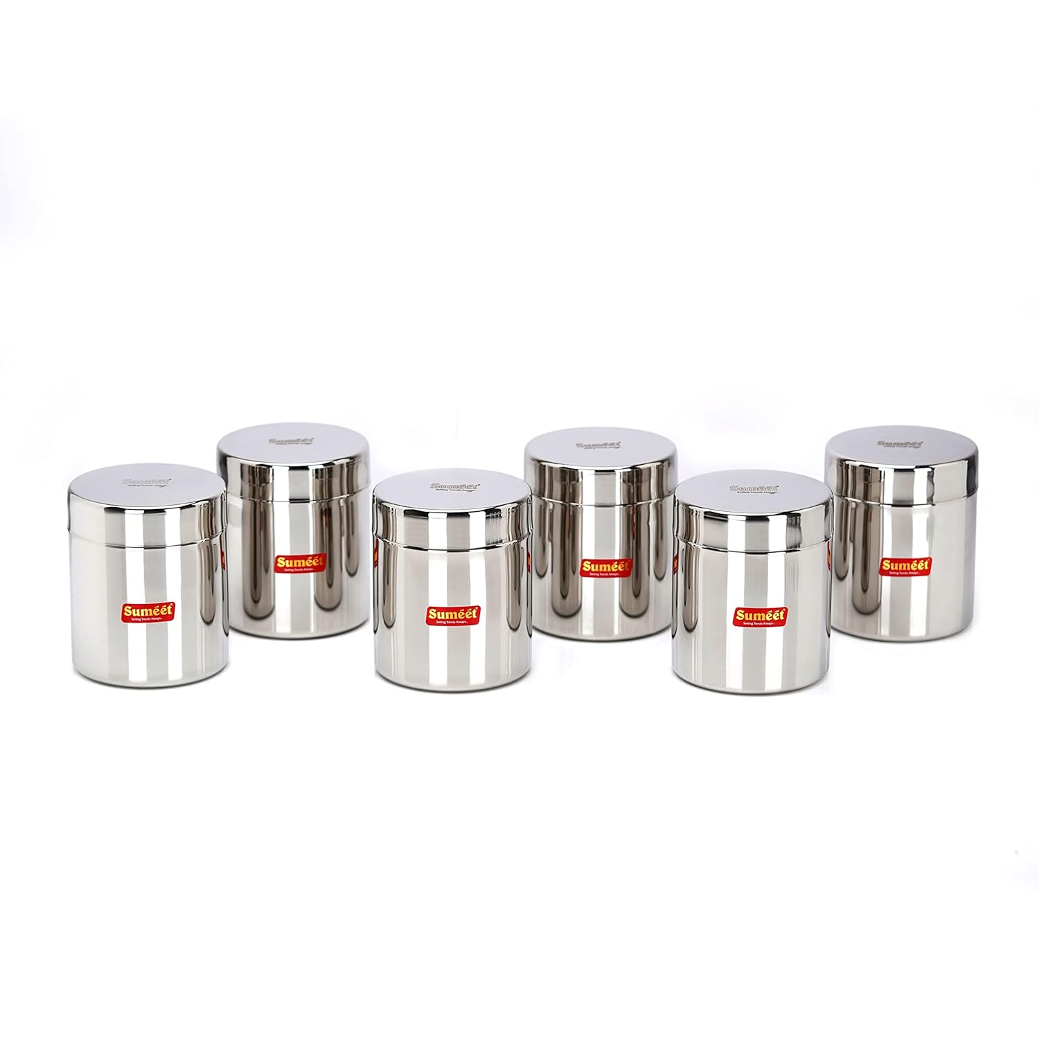 Sumeet Stainless Steel Small Canisters/Jars/Ubha Dabba/Storage Containers set of 6Pcs, 750 ML Capacity Each - Dista