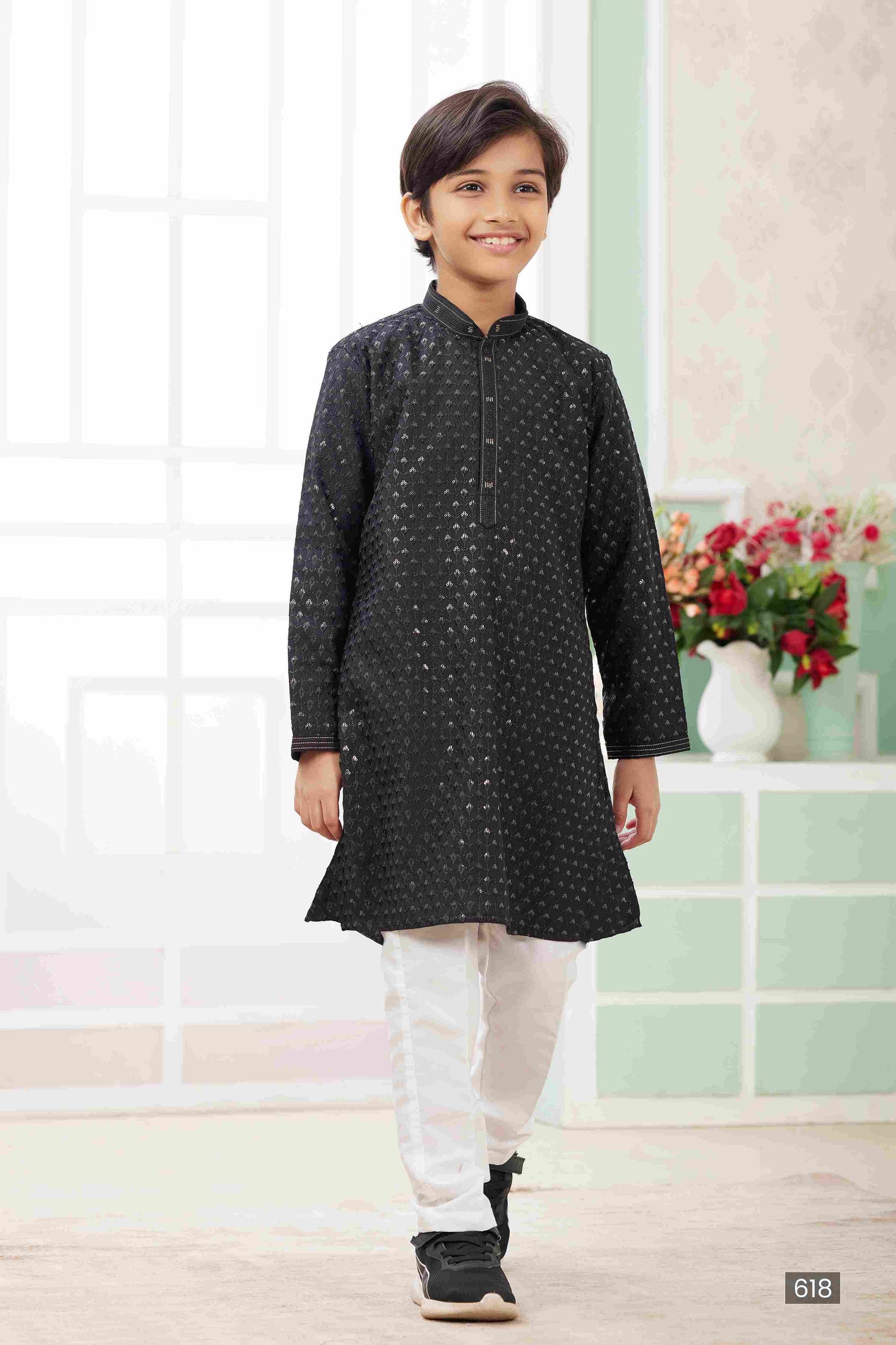 Raivat Ethnic Art Silk Embroidery Work Kids Kurta Pajama In Black Colour - Distacart