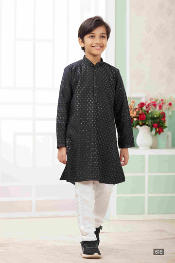 Raivat Ethnic Art Silk Embroidery Work Kids Kurta Pajama In Black Colour - Distacart