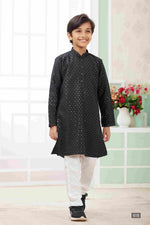 Thumbnail for Raivat Ethnic Art Silk Embroidery Work Kids Kurta Pajama In Black Colour - Distacart