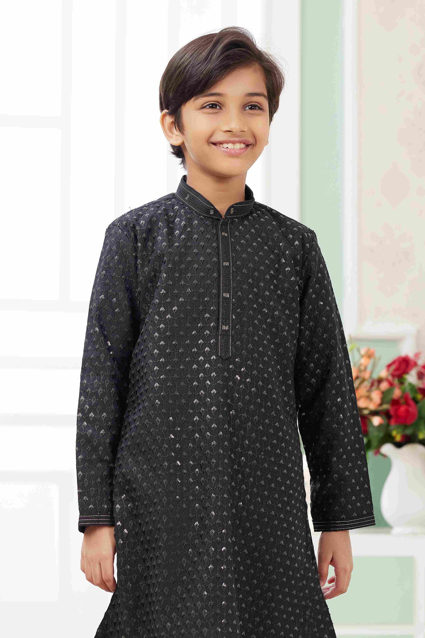 Raivat Ethnic Art Silk Embroidery Work Kids Kurta Pajama In Black Colour - Distacart