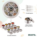 Thumbnail for MARU Steel 12-in-1 Spice Box For Kitchen, Durable Masala Dani with Middle Partition Container - Dista