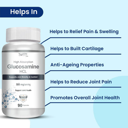 Vokin Biotech Glucosamine HCL Supplement Supports Joint Health -500mg (90 Capsules)