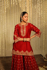 Thumbnail for Pramukh Fab Red Color Chinon Silk Kurta Set