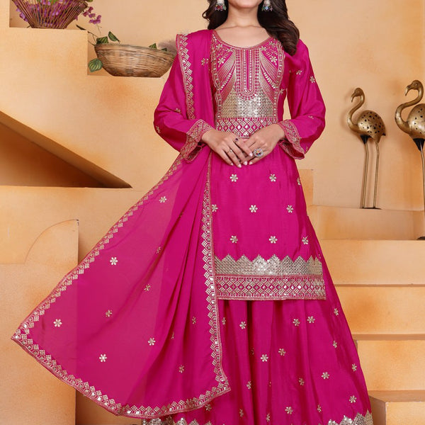 Yash Enterprise Pink Chinon Silk Party Wear Embroidery Suit Set - Distacart