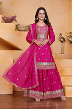 Thumbnail for Yash Enterprise Pink Chinon Silk Party Wear Embroidery Suit Set - Distacart