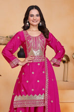 Thumbnail for Yash Enterprise Pink Chinon Silk Party Wear Embroidery Suit Set - Distacart
