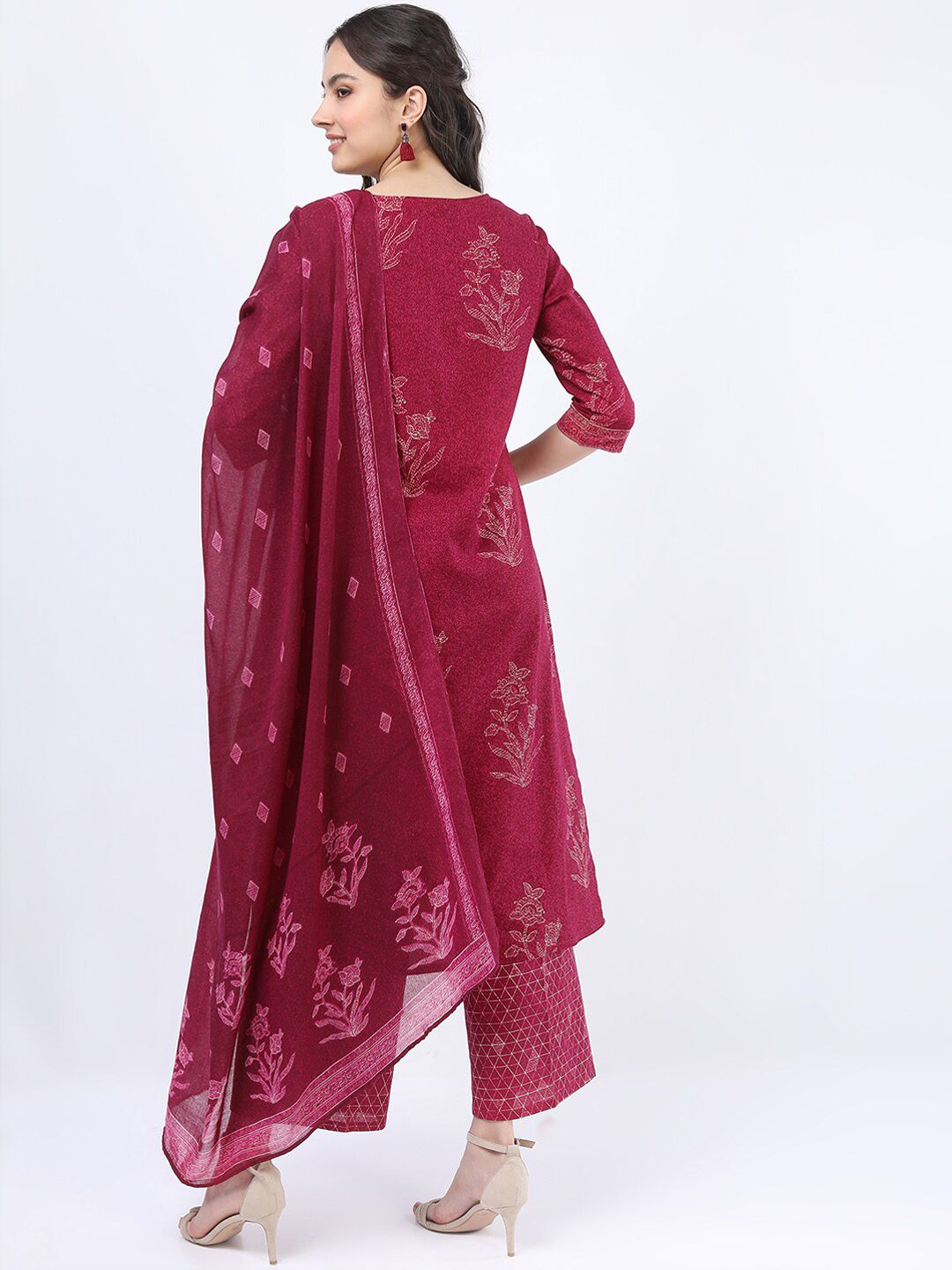 Vishudh Women Pink Ethnic Motifs Printed Pure Cotton Kurta with Palazzos & With Dupatta