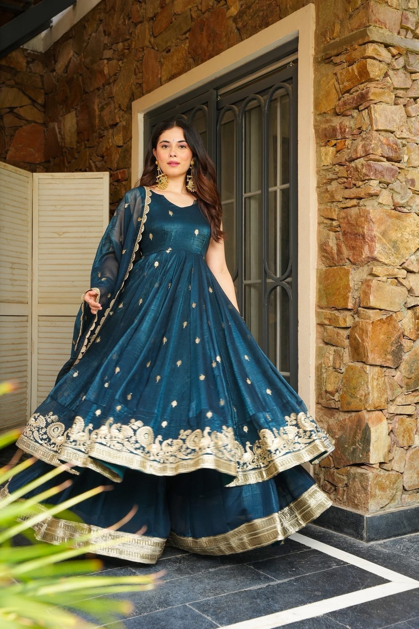 Yash Enterprise Rama Green Simmer Silk Party Wear Ebroidery Suit Set