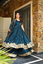 Thumbnail for Yash Enterprise Rama Green Simmer Silk Party Wear Ebroidery Suit Set