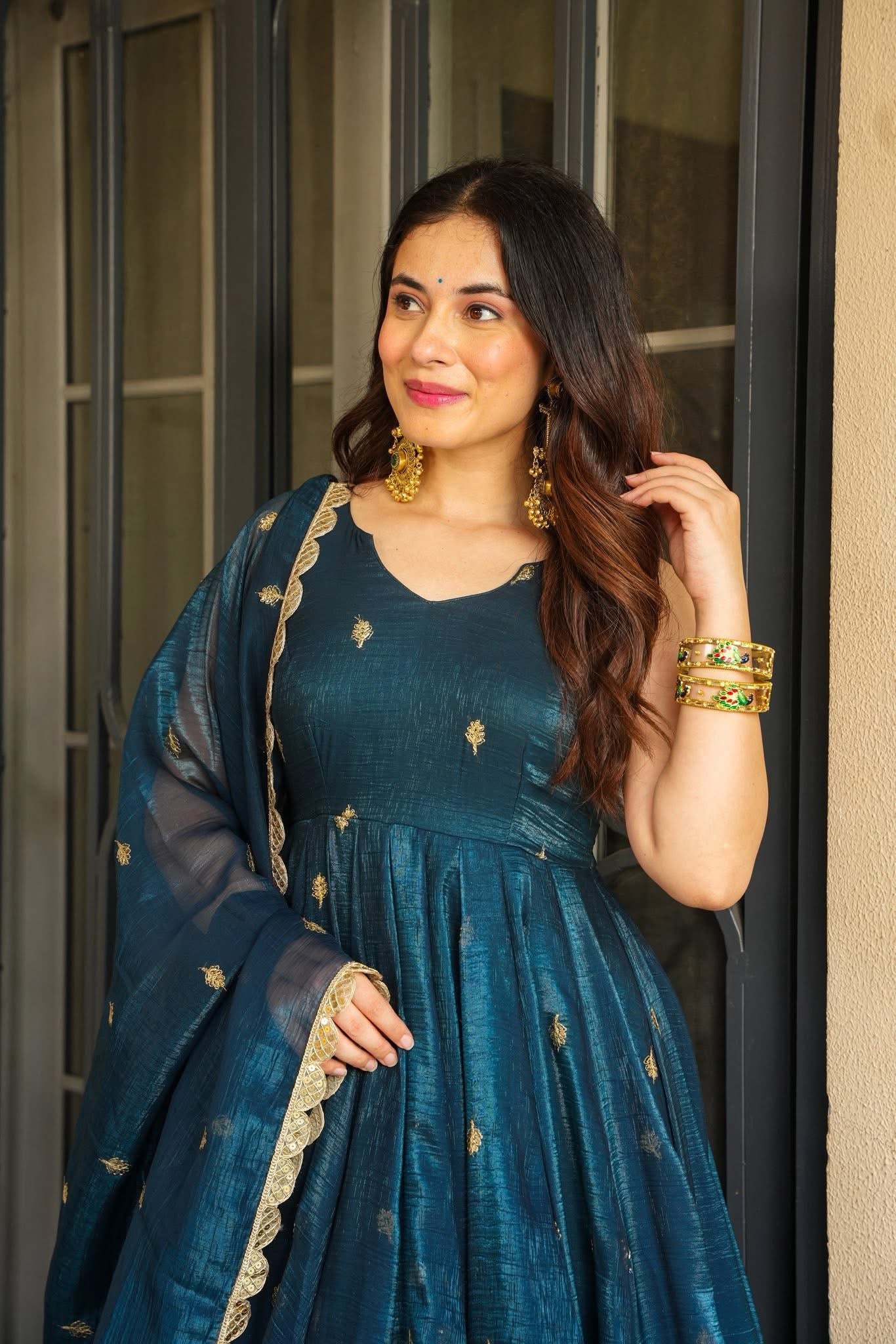 Yash Enterprise Rama Green Simmer Silk Party Wear Ebroidery Suit Set