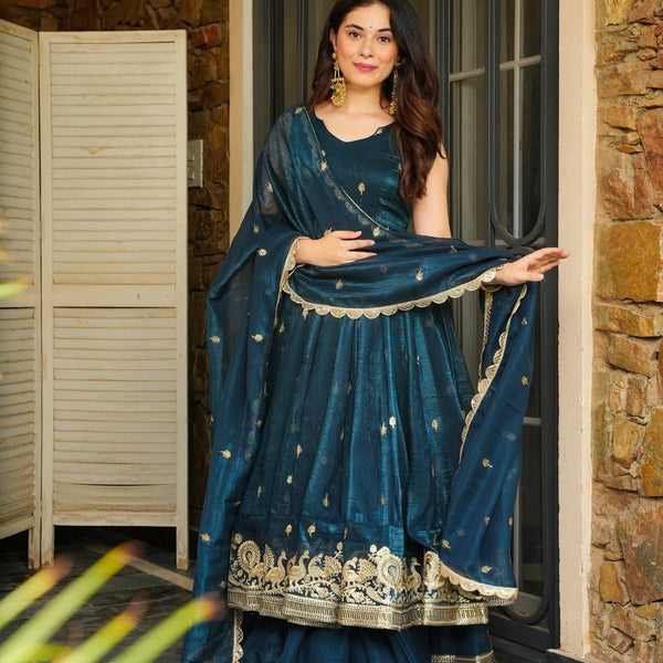 Yash Enterprise Rama Green Simmer Silk Party Wear Ebroidery Suit Set