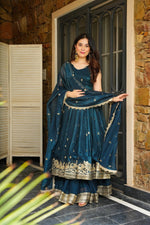 Thumbnail for Yash Enterprise Rama Green Simmer Silk Party Wear Ebroidery Suit Set