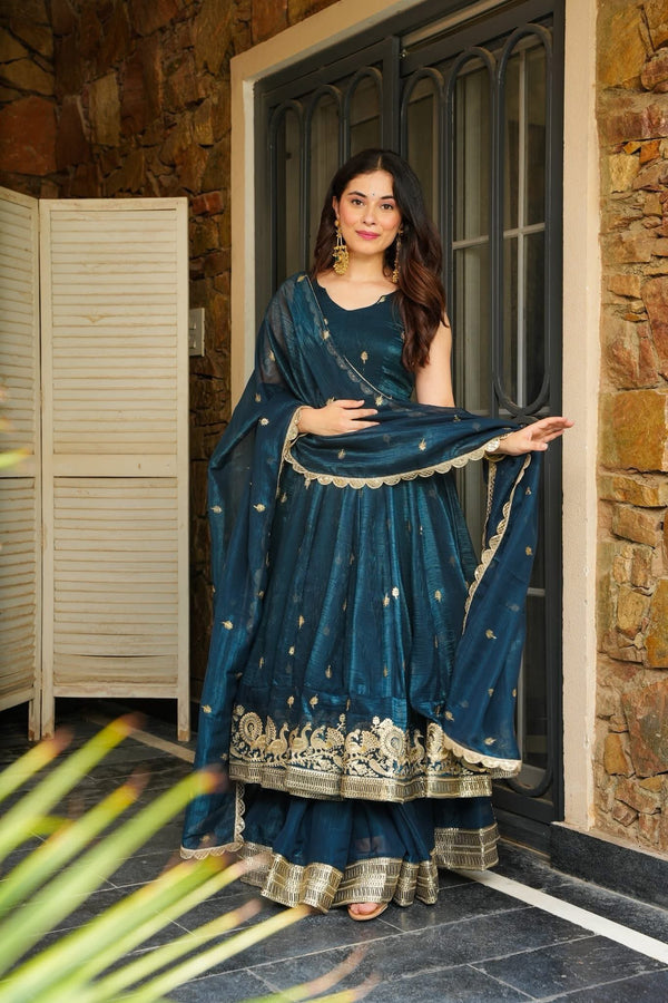 Yash Enterprise Rama Green Simmer Silk Party Wear Ebroidery Suit Set