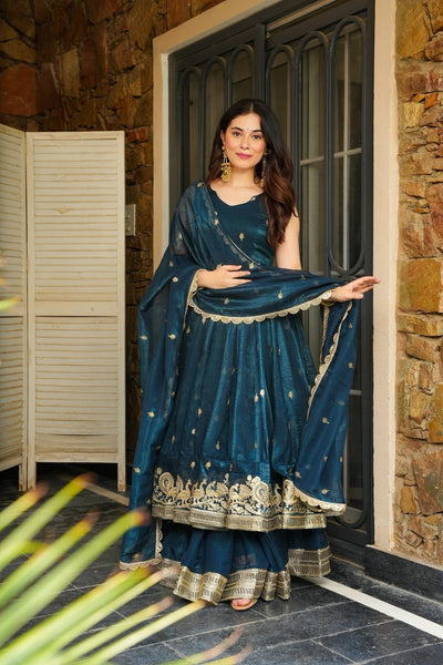 Yash Enterprise Rama Green Simmer Silk Party Wear Ebroidery Suit Set