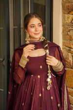 Thumbnail for Yash Enterprise Maroon Simmer Silk Party Wear Ebroidery Suit Set