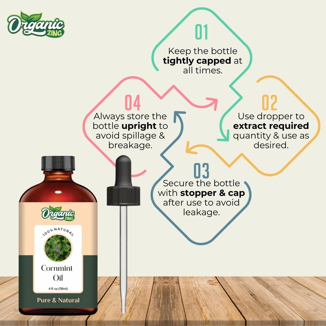 Organic Zing Cornmint (Mentha arvensis) Oil | Pure & Natural Essential Oil for Massage, Aroma & Diffusers
