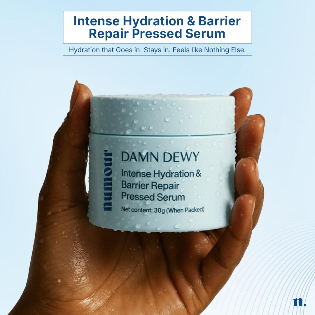 Numour Damn Dewy | Intense Hydration & Barrier Repair Pressed Serum 30g | India's 1st Hydrating Pressed Serum | 11% Hydration Actives | For Dry, Dehydrated, Sensitive & Combination Skin | Men & Women