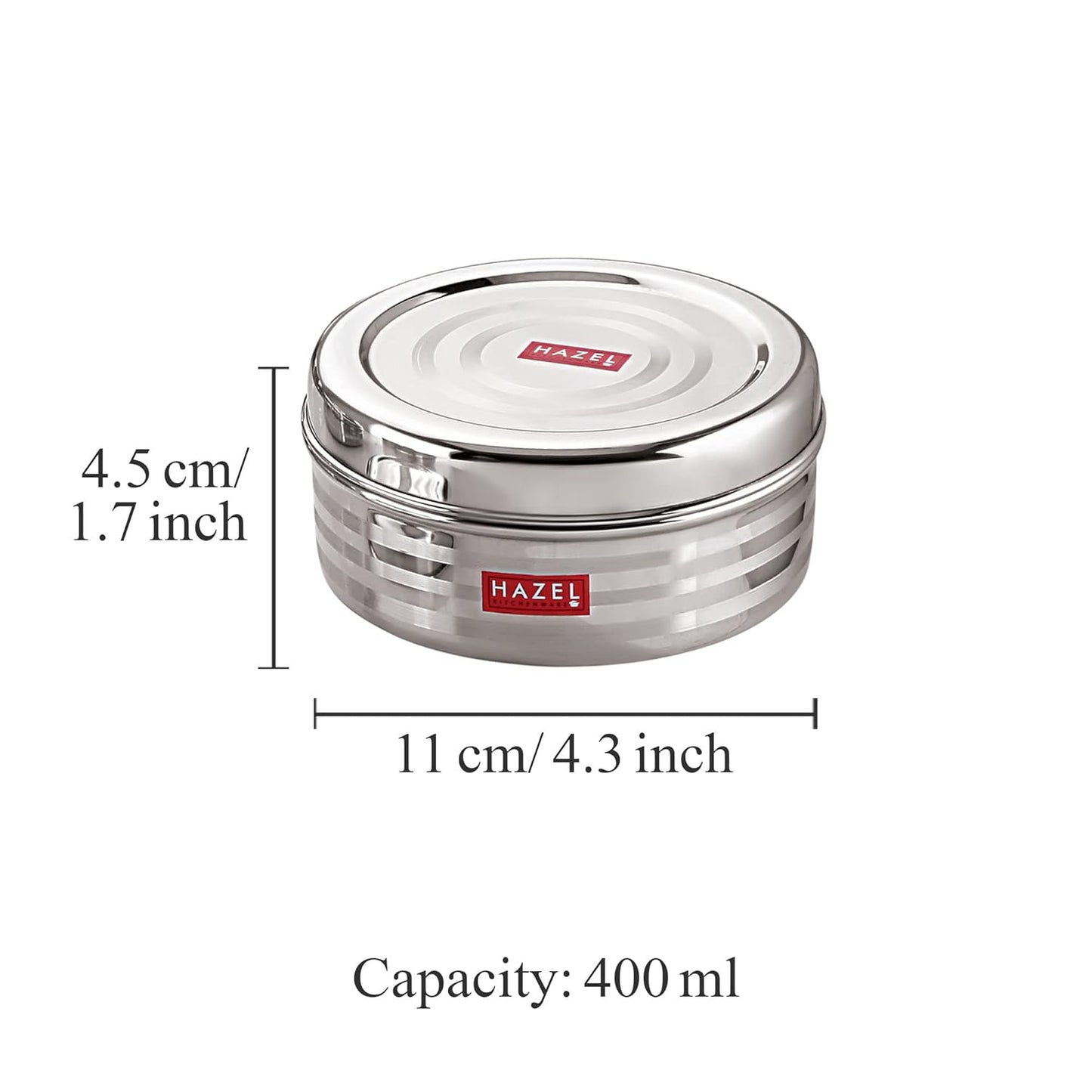 HAZEL Small Container For Kitchen|Steel Dabba of Capacity 400 ml - Dista