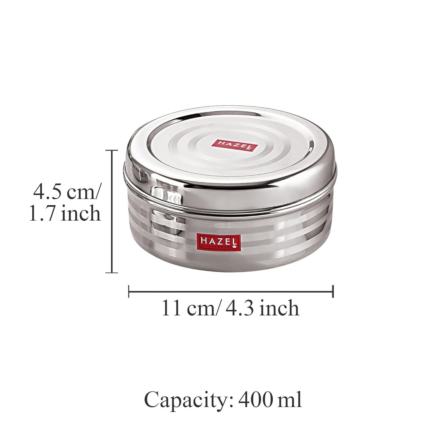 HAZEL Small Container For Kitchen|Steel Dabba of Capacity 400 ml - Dista