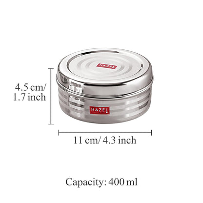 HAZEL Small Container For Kitchen|Steel Dabba of Capacity 400 ml - Dista