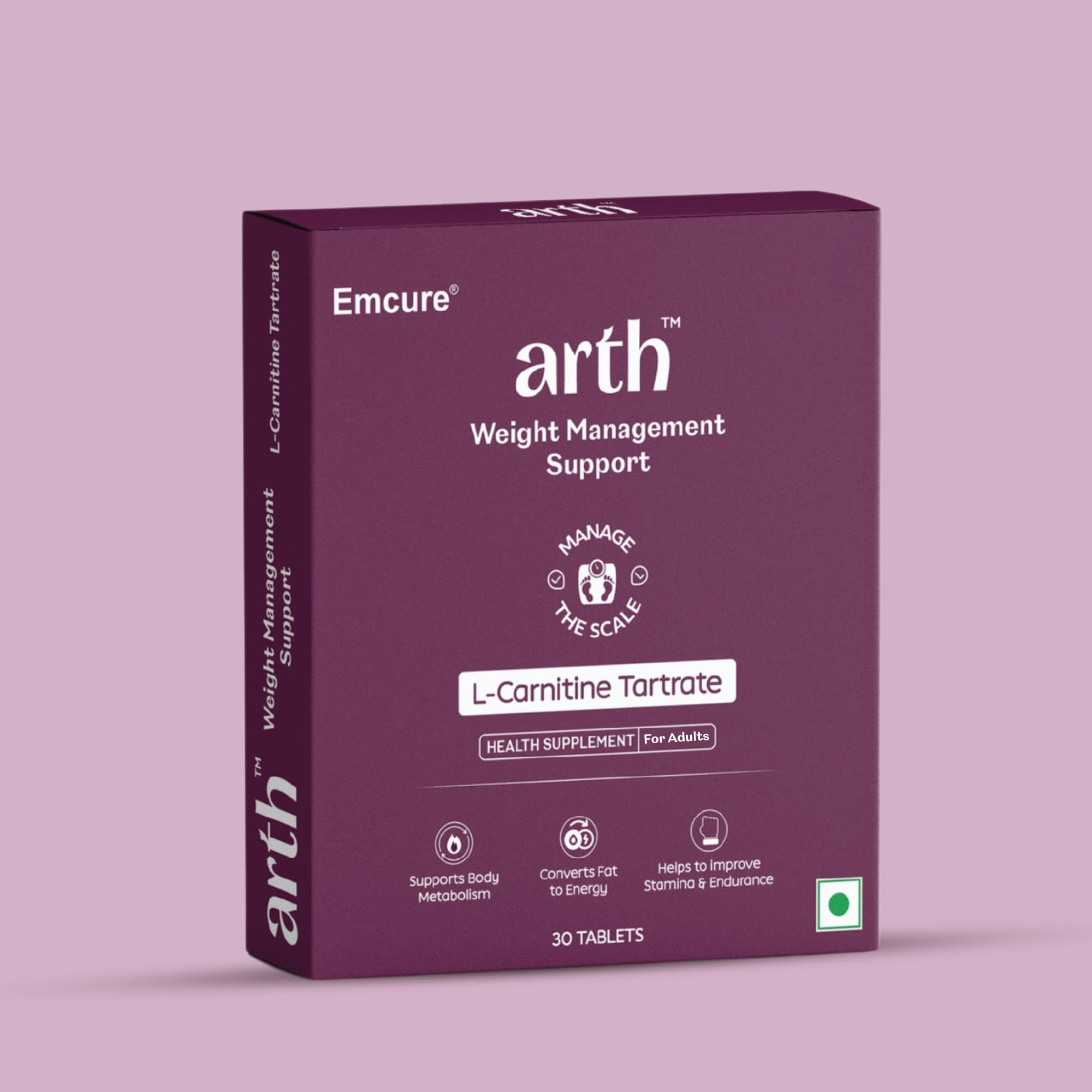 Arth Weight Management | Weight Management Supplement with L-Carnitine Tartrate 1500 mg | Metabolism Booster | Emcure Pharmaceuticals Ltd. | 30 Veg Weight Management Tablet for Men and Women