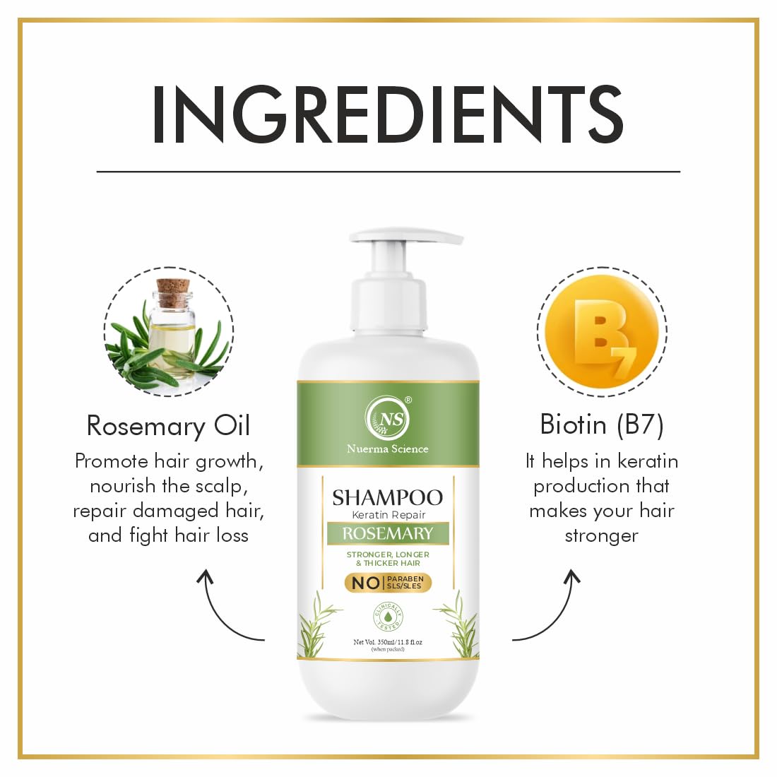 Nuerma Science Keratin Repair Rosemary Shampoo for Damaged, Dry & Frizzy Hair