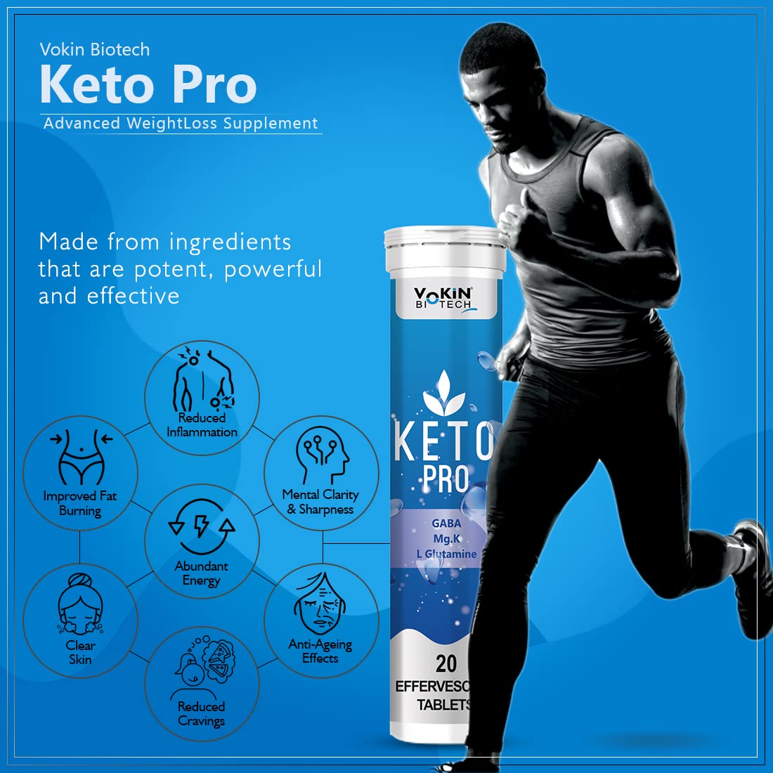 Vokin Biotech Keto Pro for Weight Loss with Effervescent Water Soluble (20 Tablets)