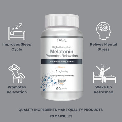 Vokin Biotech Melatonin 3mg Healthy Sleep Cycle | Helps Stress & Anxiety Relief | Improve Concentration 90 Capsules