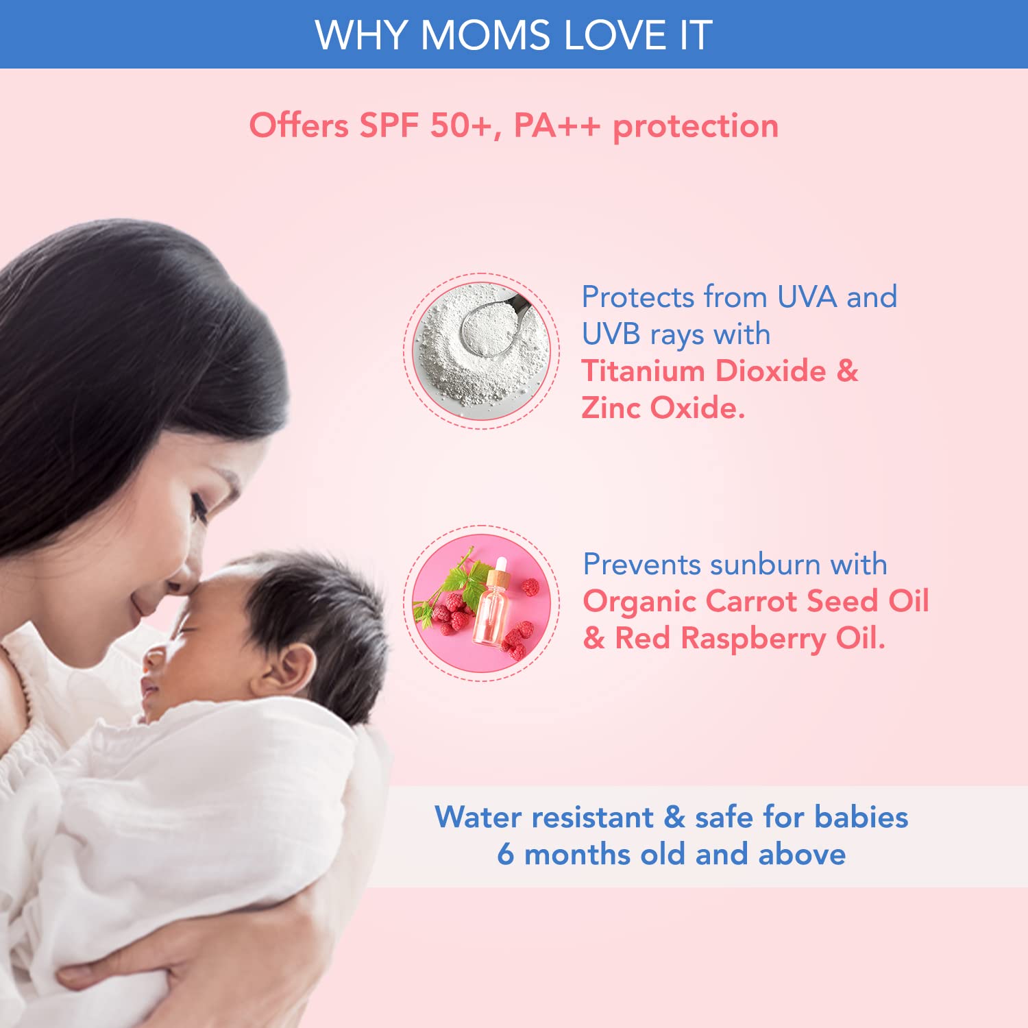 The Moms Co Waterproof SPF 50+ Natural Mineral Based Baby Sunscreen For UV-A & UV-B Protection - Distacart