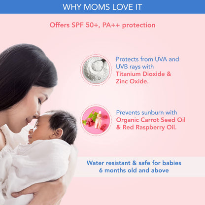 The Moms Co Waterproof SPF 50+ Natural Mineral Based Baby Sunscreen For UV-A & UV-B Protection - Distacart