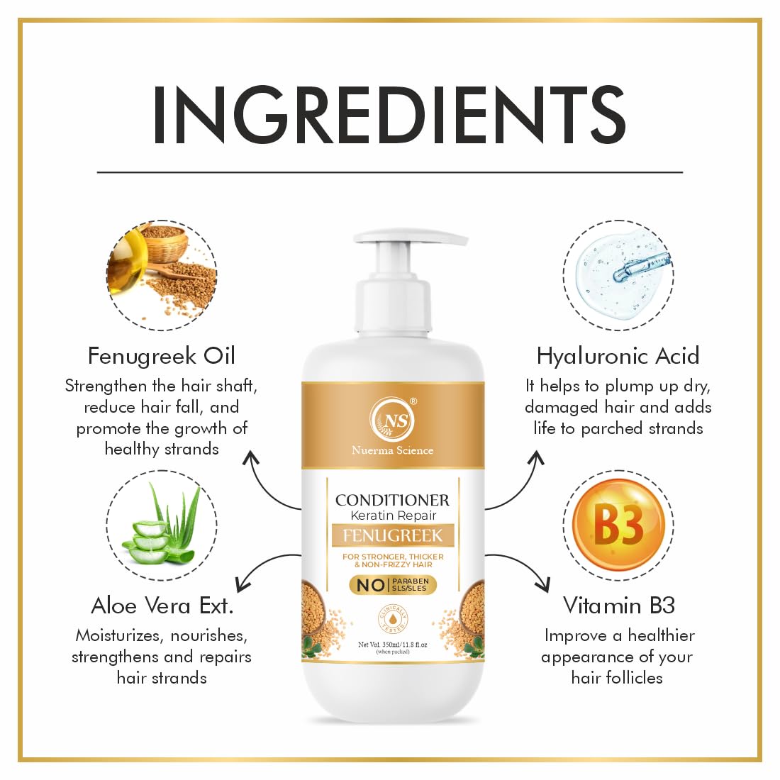 Nuerma Science Keratin Repair Fenugreek Hair Conditioner for Stronger, Thicker & Non-Frizzy Hair - Distacart