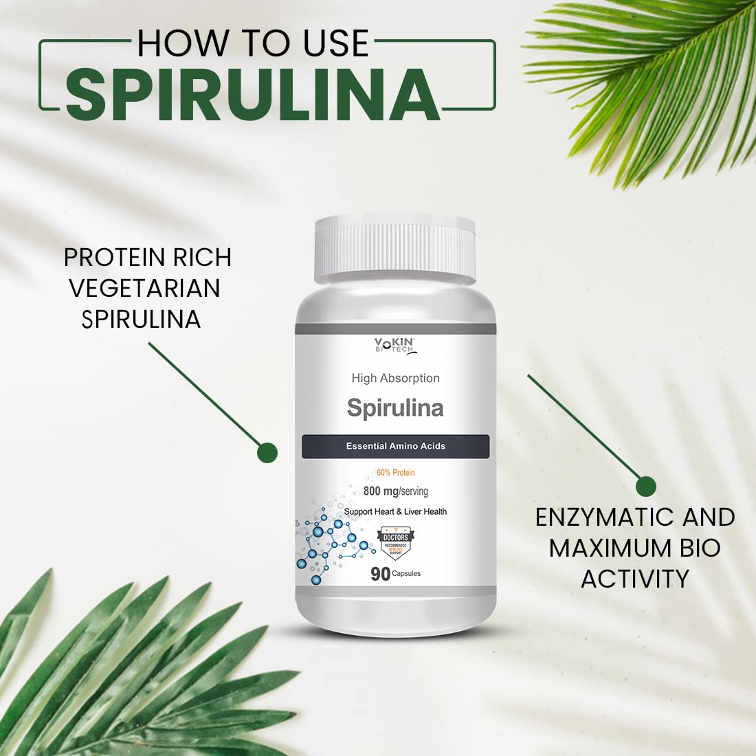 Vokin Biotech Spirulina- Support Heart Health and Liver Health -800mg (90 Capsules)