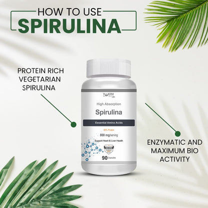 Vokin Biotech Spirulina- Support Heart Health and Liver Health -800mg (90 Capsules)