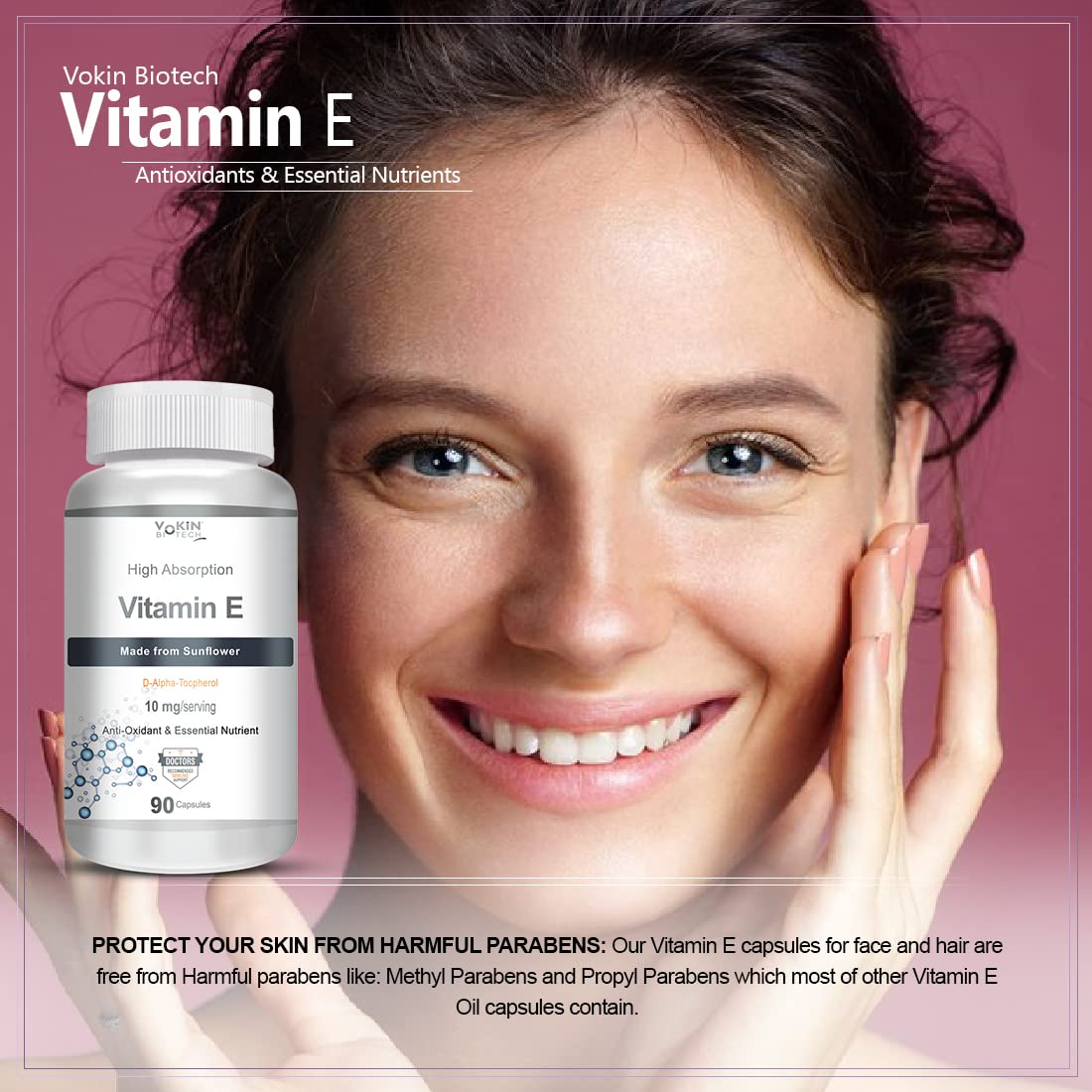 Vokin Biotech Natural Vitamin E from Sunflower - D-Alpha-Tocpherol - 10mg - 90 Capsules
