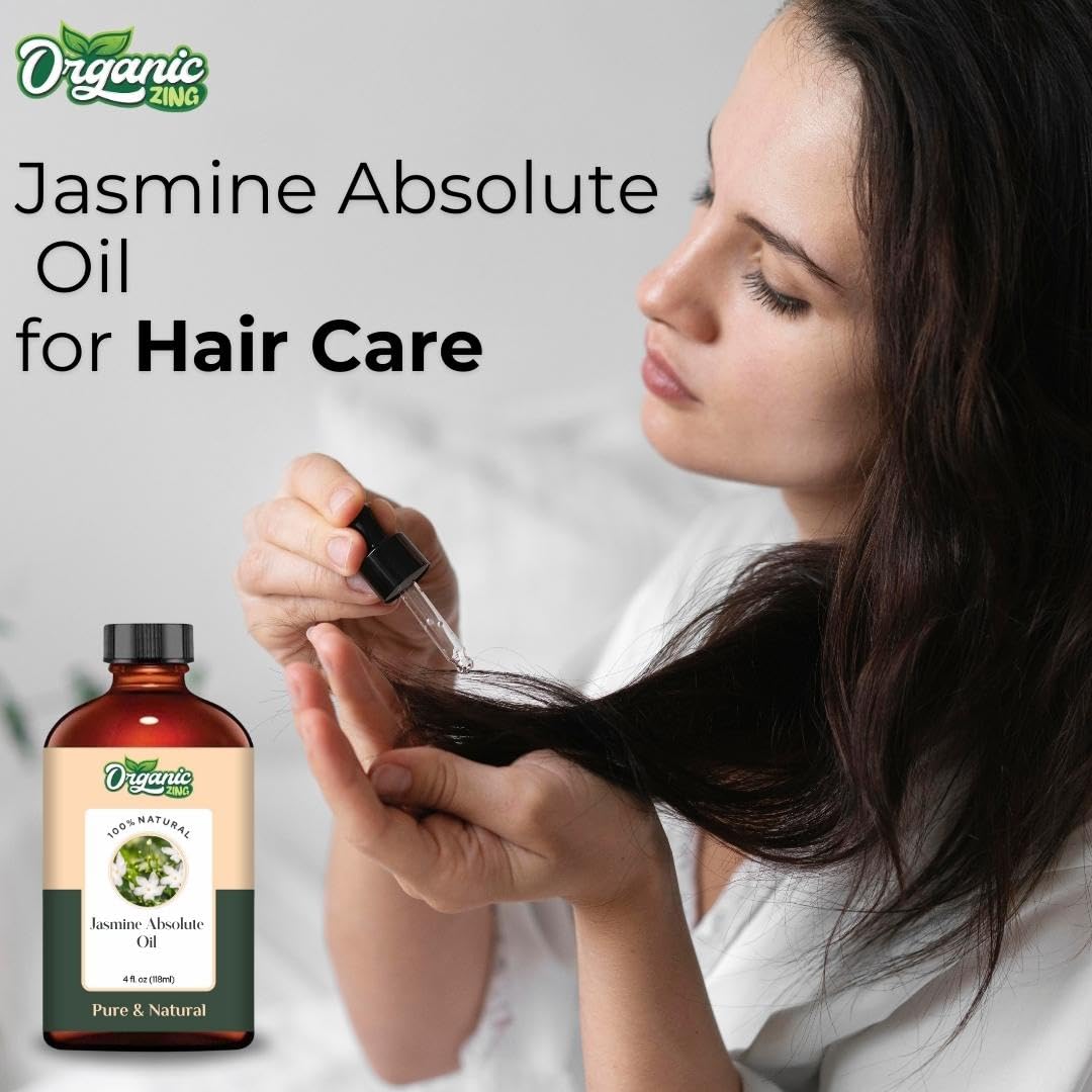 Organic Zing Jasmine Absolute (Jasminum grandiflorum) Oil | Pure & Natural Essential Oil for Skincare, Hair Care, Aroma and Diffusers