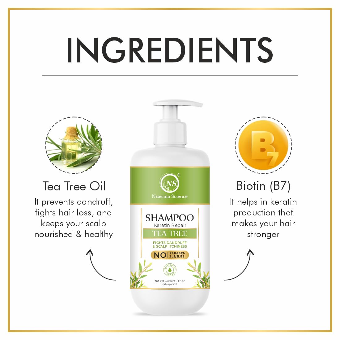 Nuerma Science Keratin Repair Tea Tree Shampoo for Shine, Soft & Frizz-Free Hair Damage Repair