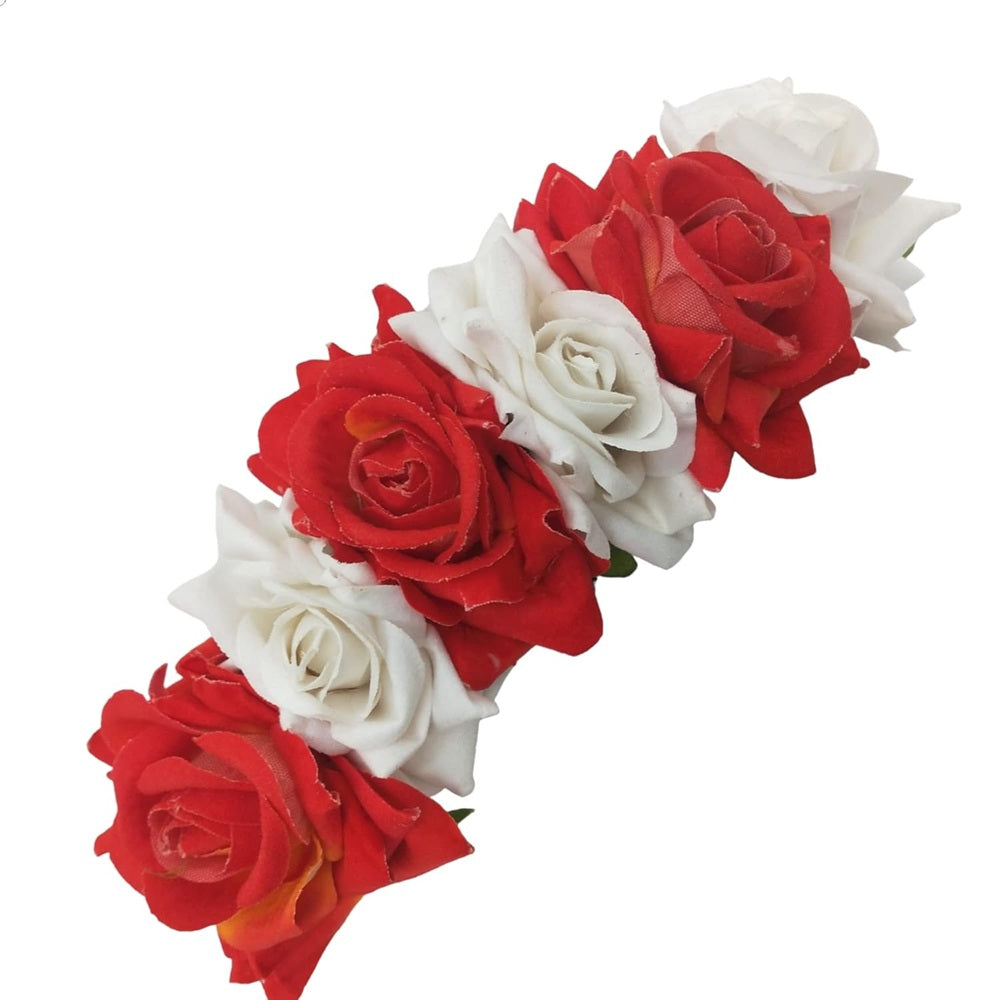 Orange & White Velvet Rose Gajra