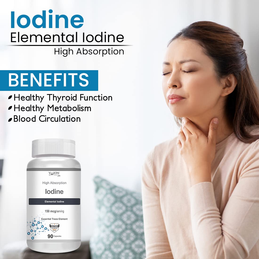 Vokin Biotech Iodine | Supplement to Support The Thyroid and Maintain Healthy Cellular Metabolism | 90 Veg Capsules