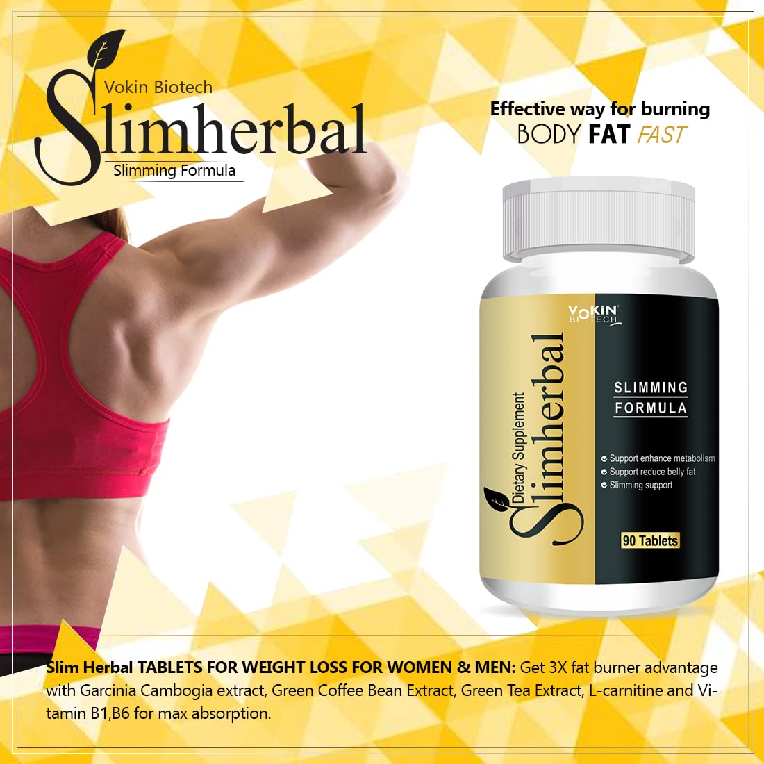 Vokin Biotech Slimherbal Tablets Support Reduce Belly Fat for Men & Women (90 Tablets)