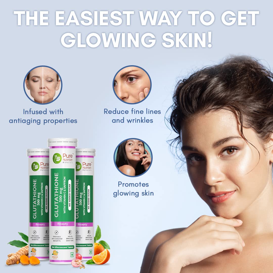 Pure Nutrition Glutathione 500mg with Vitamin C & Saffron Effervescent Tablets - Distacart